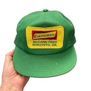 Vintage Evergreen Feed Trucker Hat Snapback Farm Seed Green Mesh Yellow READ